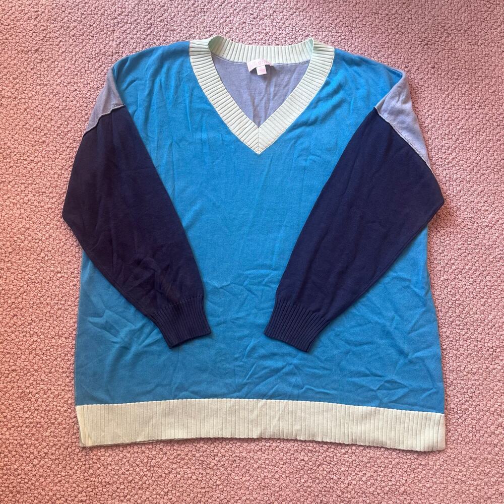Belle by Kim Gravel Laguna Blue Pop‎ of Color Color Block Sweater